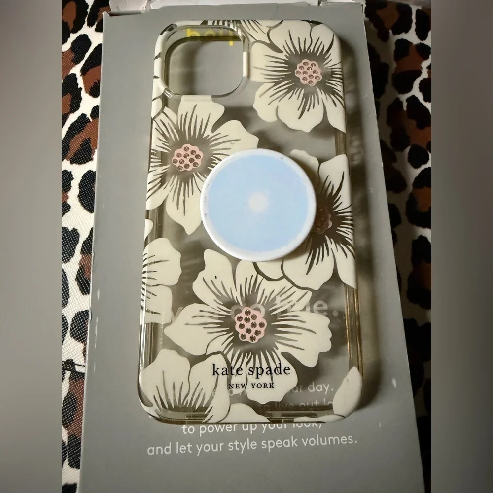 kate spade White Floral iPhone 14 Case with Pop Socket